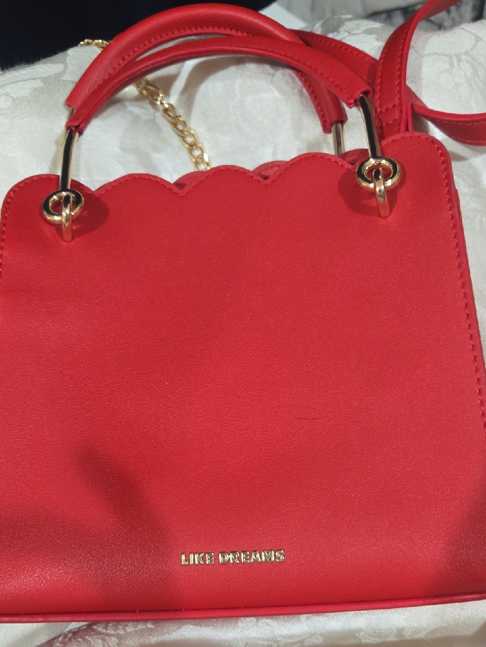 Like Dreams Red Scallop-Top Crossbody Bag